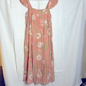 AUGUST SKY women’s peach colored floral A-line dress. Size Small.